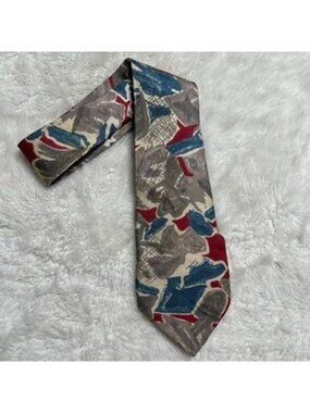 Vintage Valentino Cravatte Silk Tie Made In Italy Abstract Red Blue Grey Geometr